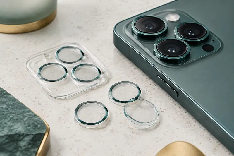 Petites protections transparentes disposées près des objectifs d’un smartphone