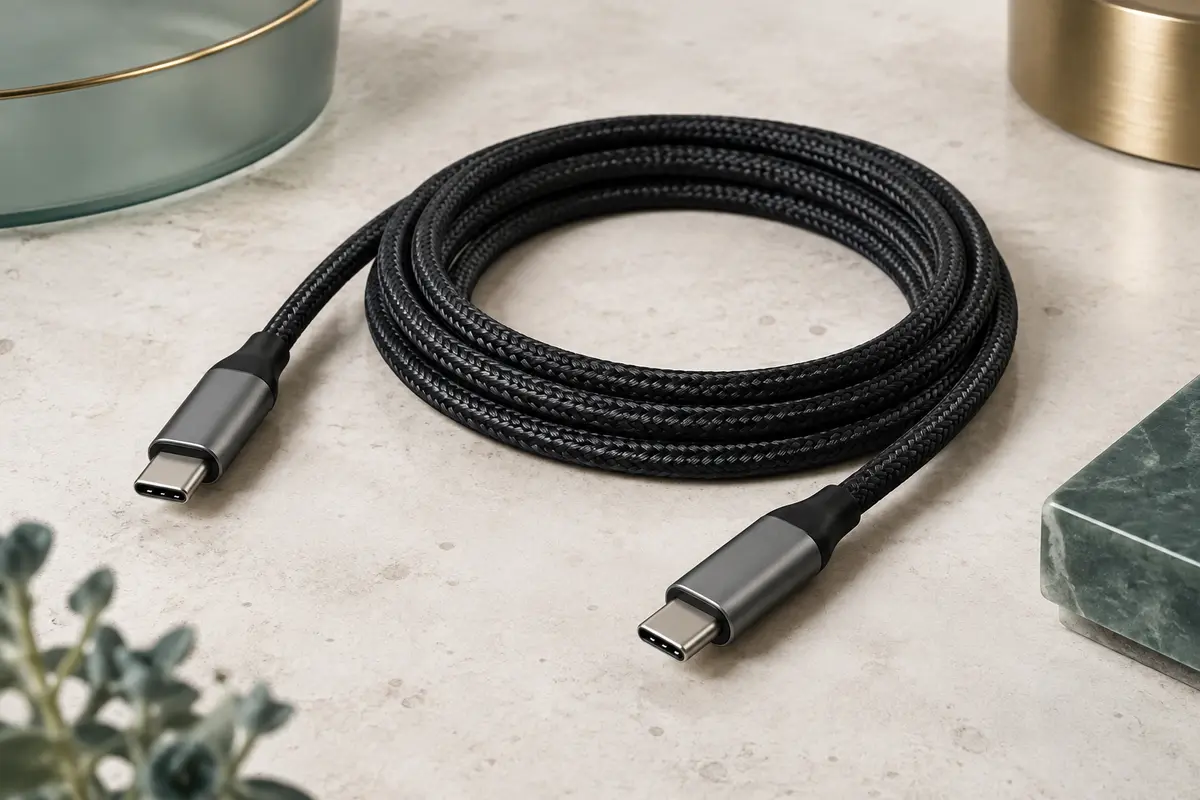 Câble USB-C vers USB-C de 2 m avec gaine tressée et connecteurs métalliques