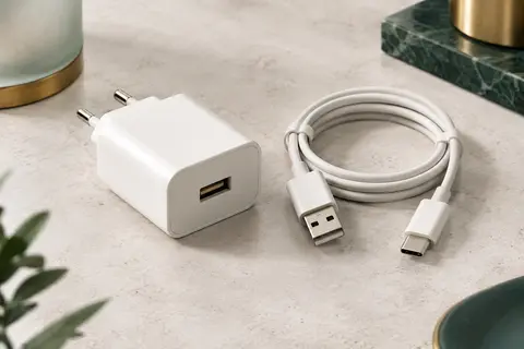 Chargeur secteur blanc Bamkey avec port USB-A et câble USB-A vers USB-C de 2 m