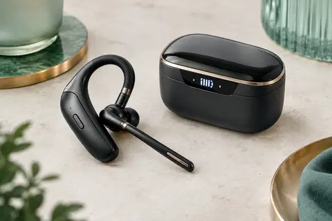 Oreillette Bluetooth noire G10 avec crochet d’oreille et boîtier de charge à écran LED