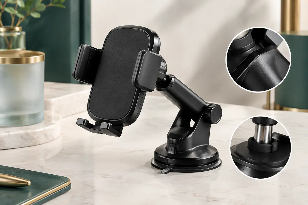 Support voiture Cindro noir avec bras réglables, rotule orientable et pince pour grille d’aération