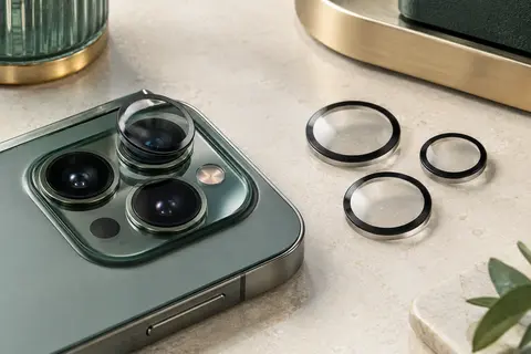 Protections transparentes en verre trempé avec anneau noir pour objectifs arrière d’iPhone