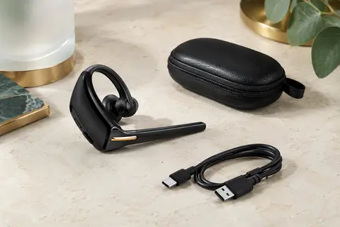 Oreillette Bluetooth mono noire New Bee B45 avec écouteur réglable, étui de protection et câble de charge