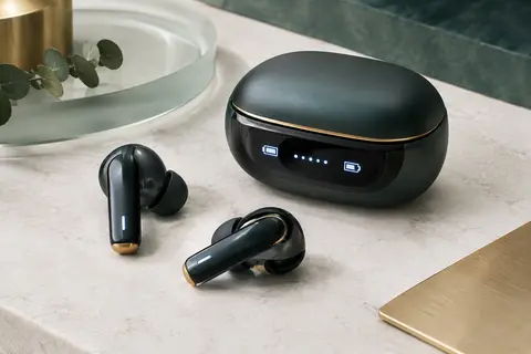 Écouteurs intra-auriculaires noirs Stovafizat A3 Pro avec commandes tactiles et écran LED