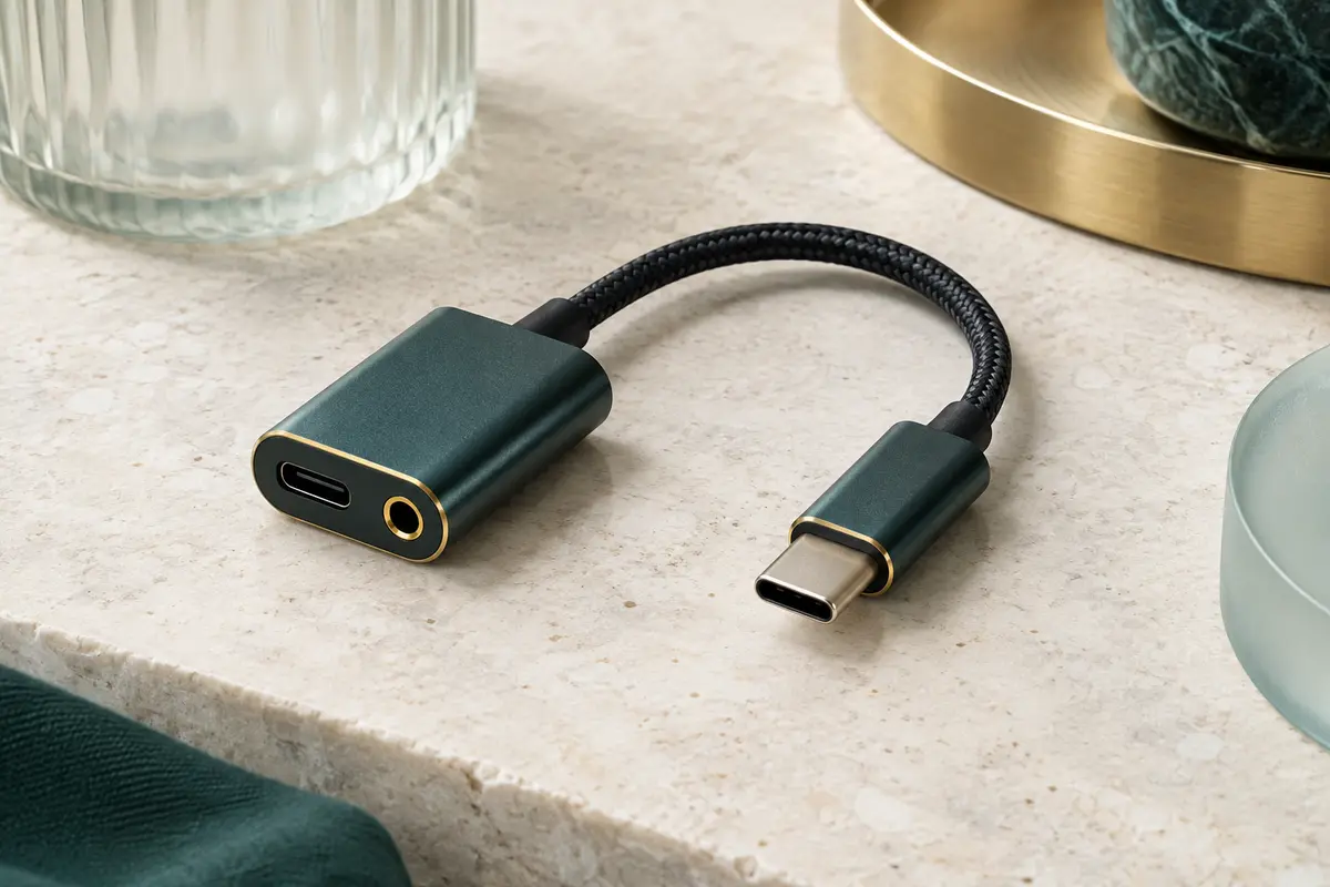 Adaptateur Ugreen USB-C vers jack 3,5 mm noir avec port de recharge et câble tressé
