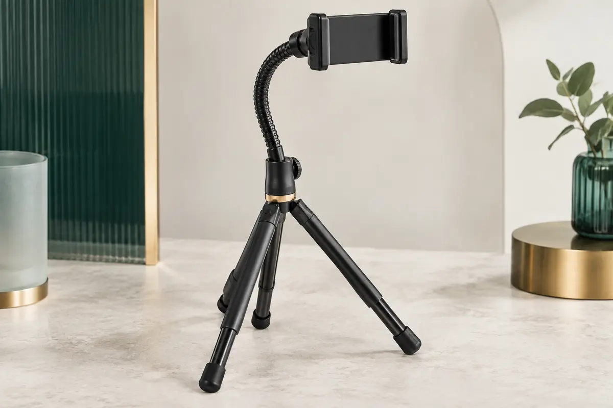 Trépied smartphone noir Victiv avec col de cygne flexible, support de téléphone et pieds antidérapants