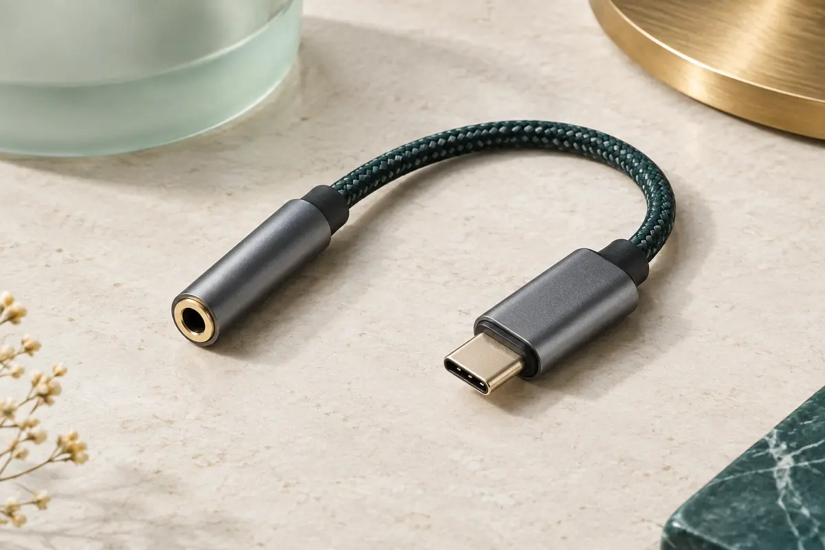 Adaptateur audio Yllzi USB-C vers jack 3,5 mm, avec boîtier métallique et câble tressé